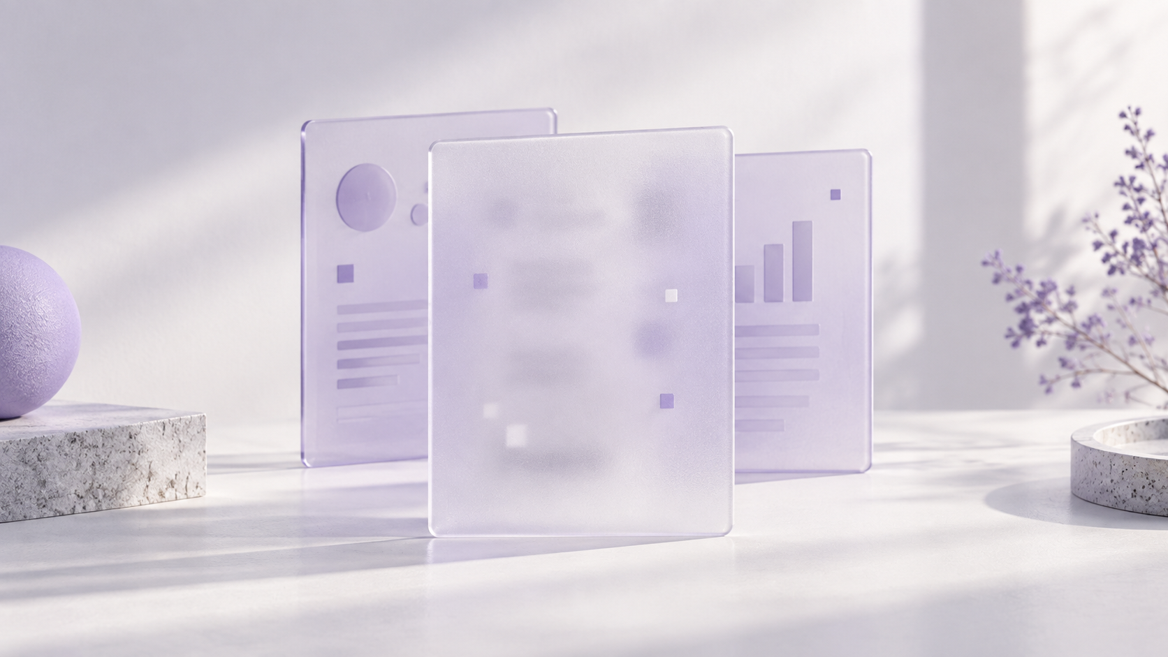 Original illustration of translucent violet privacy panels